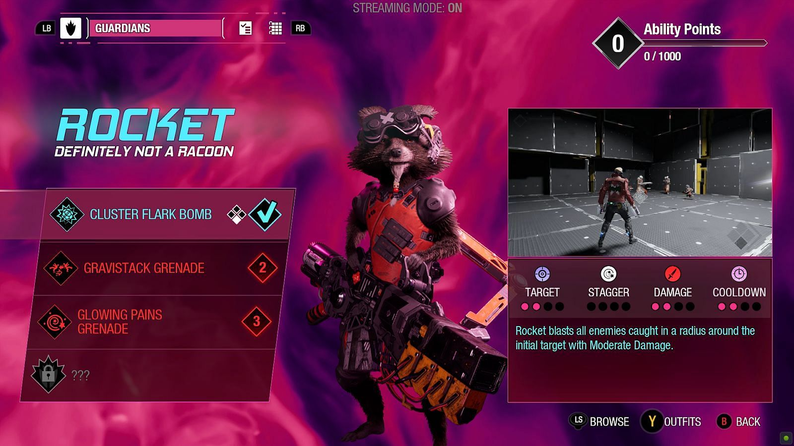 Abilities of Rocket Raccoon (Screenshot via Marvel&rsquo;s Guardians of the Galaxy)