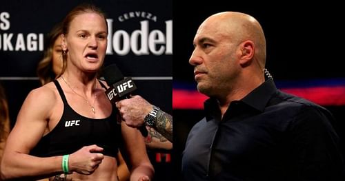 Valentina Shevchenko (left) & Joe Rogan (right)