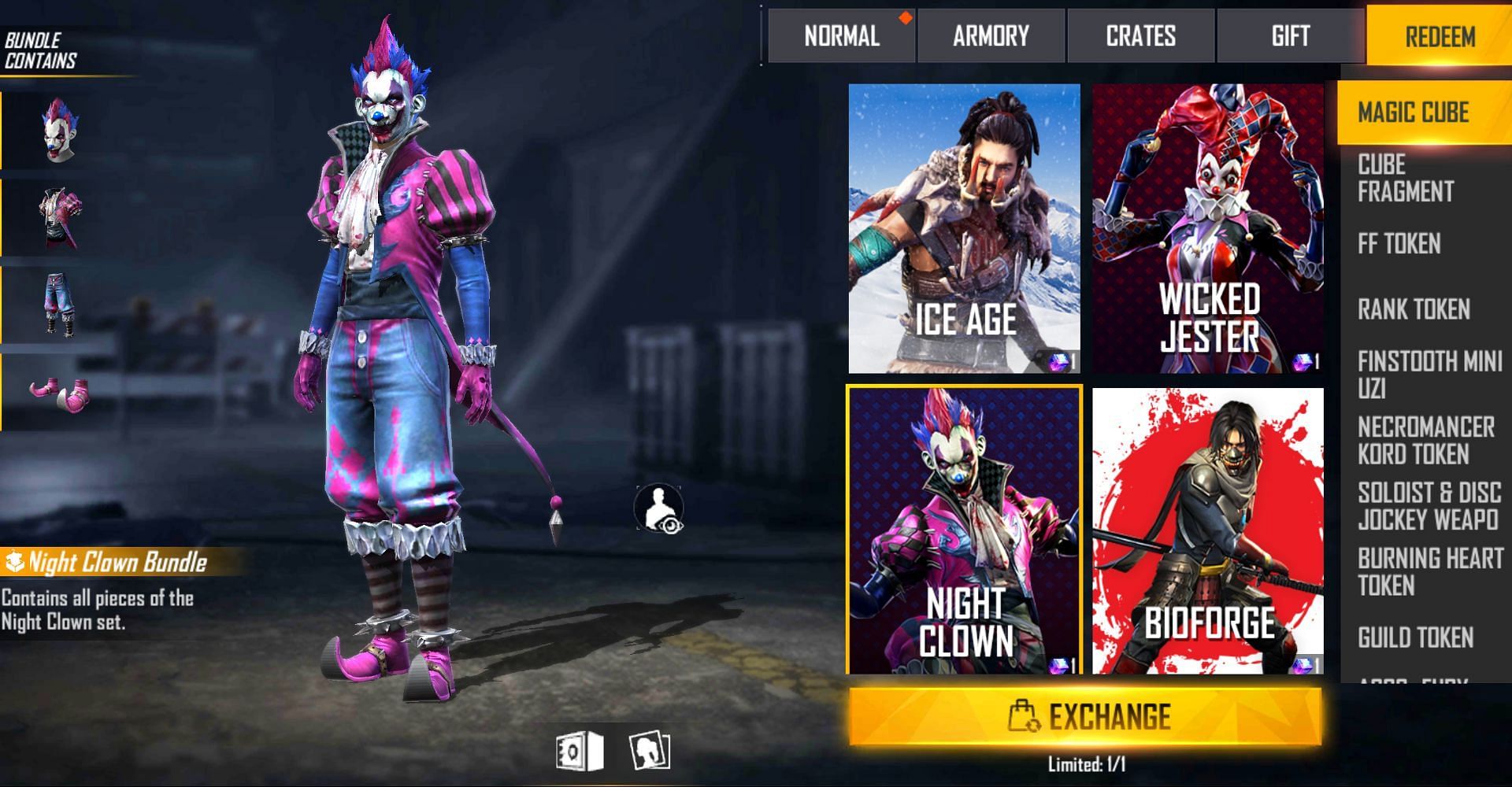 Night Clown Bundle was available in the Magic Cube section a few months back (Image via Free Fire)