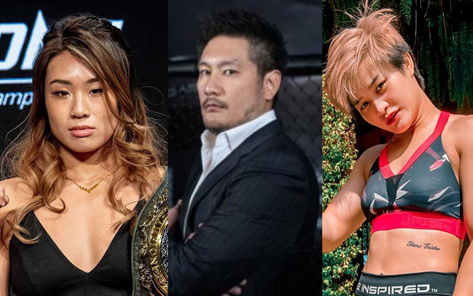 Chatri Sityodtong (center) believes that Stamp Fairtex (right) could be Angela Lee&#039;s (left) toughest matchup