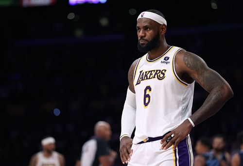 LeBron James of the LA Lakers looks on during a game