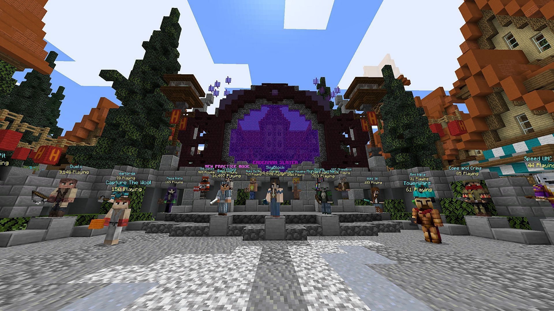 Servers can hold a lot more players than a typical multiplayer world (Image via Minecraft)
