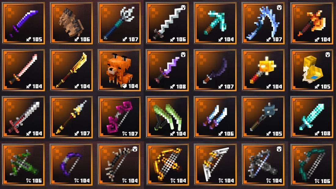 There are currently 52 unique melee weapons, 44 unique ranged weapons, 36 unique armor pieces, and one unique artifact in Minecraft Dungeons (Image via Mojang)