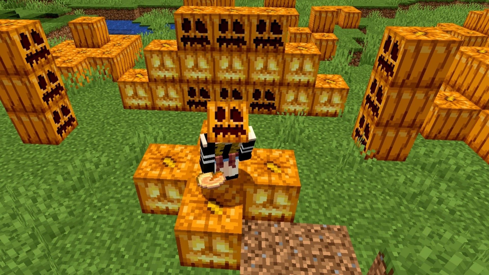 Carving pumpkins is quick and easy, leaving players with plenty of time to celebrate Halloween (Image via Mojang)