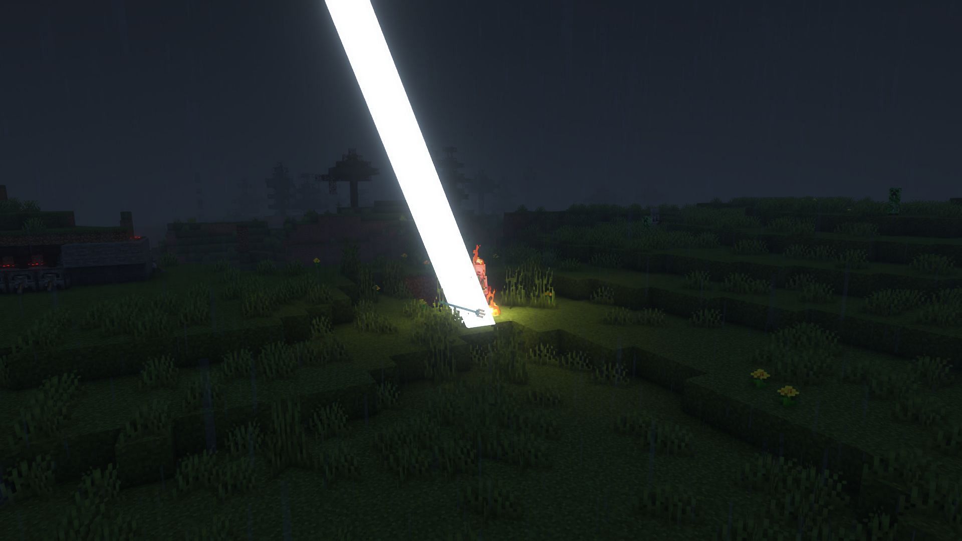 Lightning is summoned when a trident with Channeling strkes a mob (Image via Minecraft)