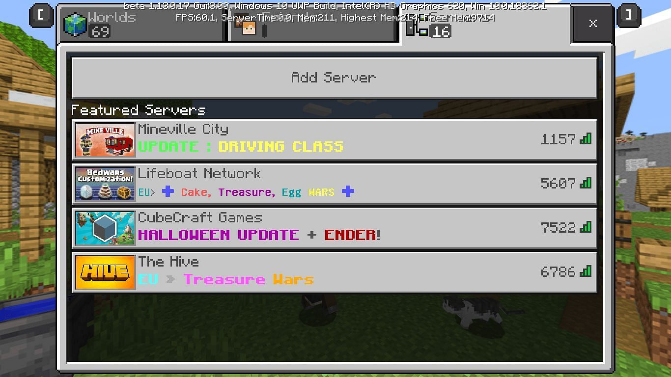 The Server tab has access to all the server options in Minecraft Bedrock (Image via Minecraft)