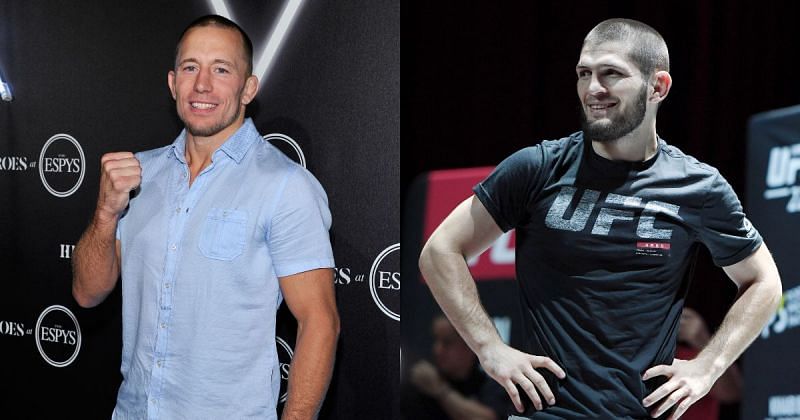 Former UFC champions Georges St-Pierre (left) and Khabib Nurmagomedov (right)