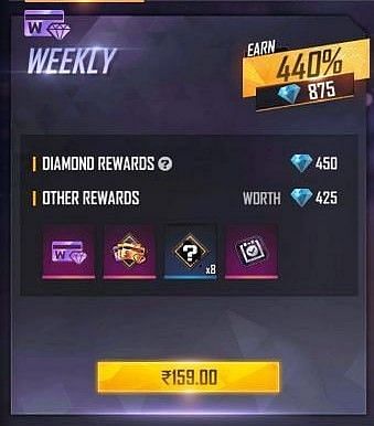 Players have to pay INR 159 for the Weekly Membership (Image via Free Fire)