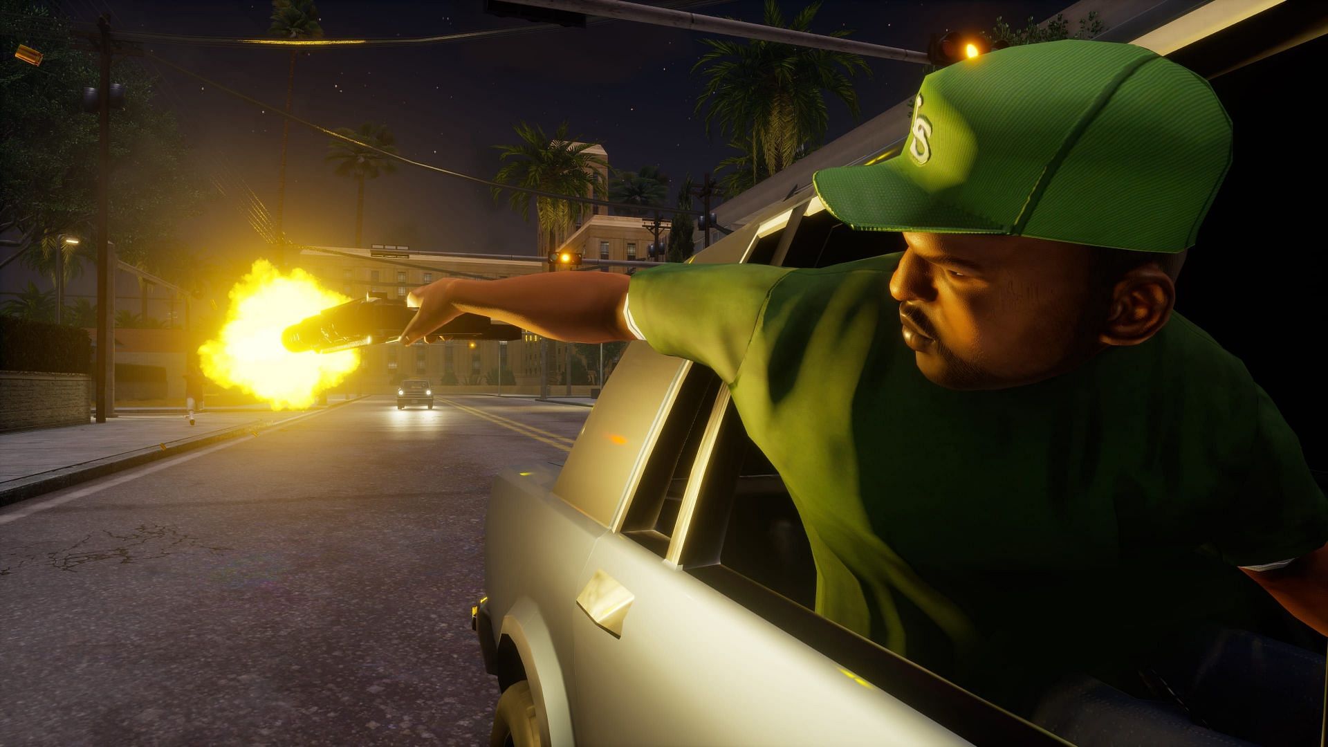 Sweet doing a Drive-By (Image via Rockstar Games)