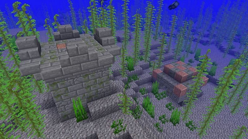 Ocean ruins found at the bottom of the ocean (Image via Mojang)