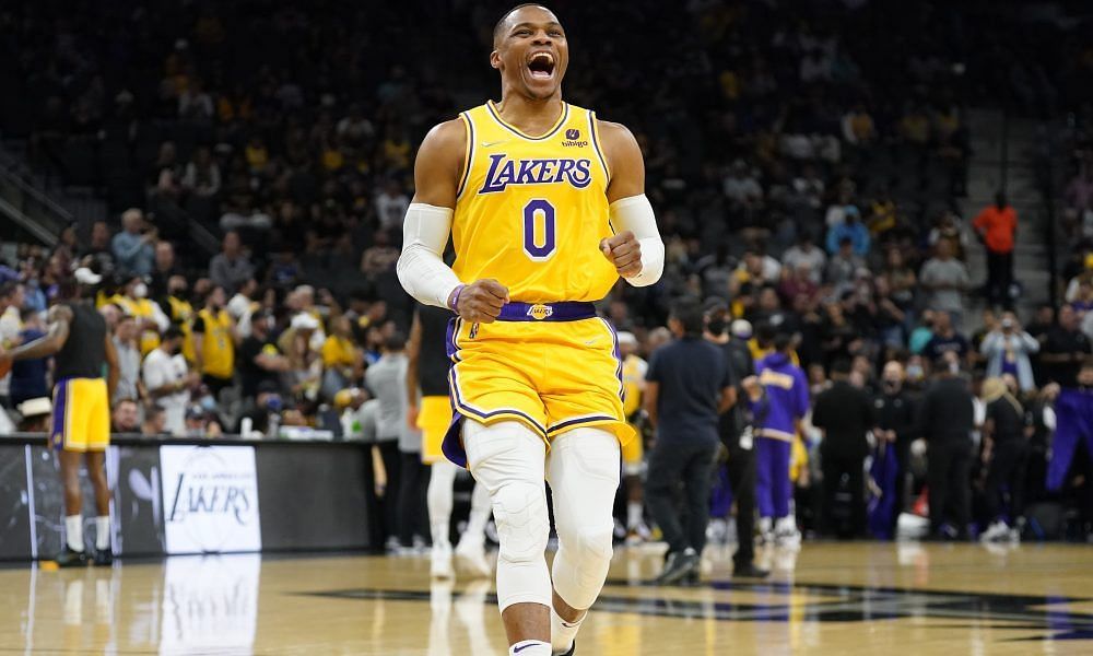 Russell Westbrook of the LA Lakers against the San Antonio Spurs