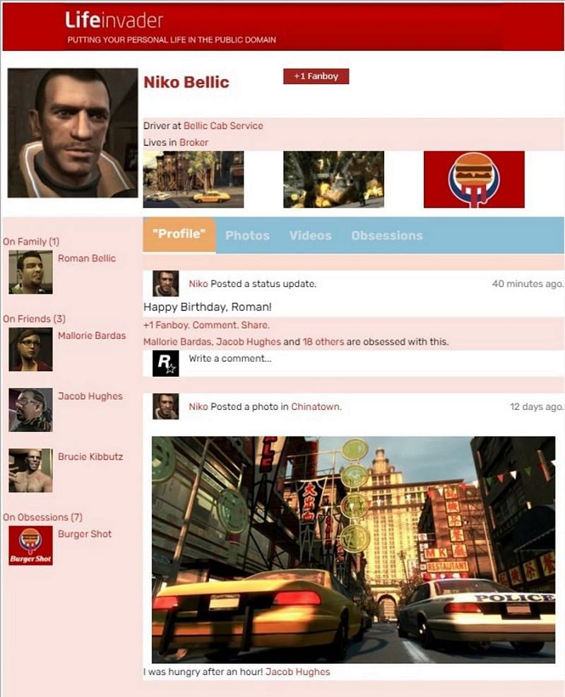 Niko Bellic&#039;s Lifeinvader page (Image via Rockstar Games)