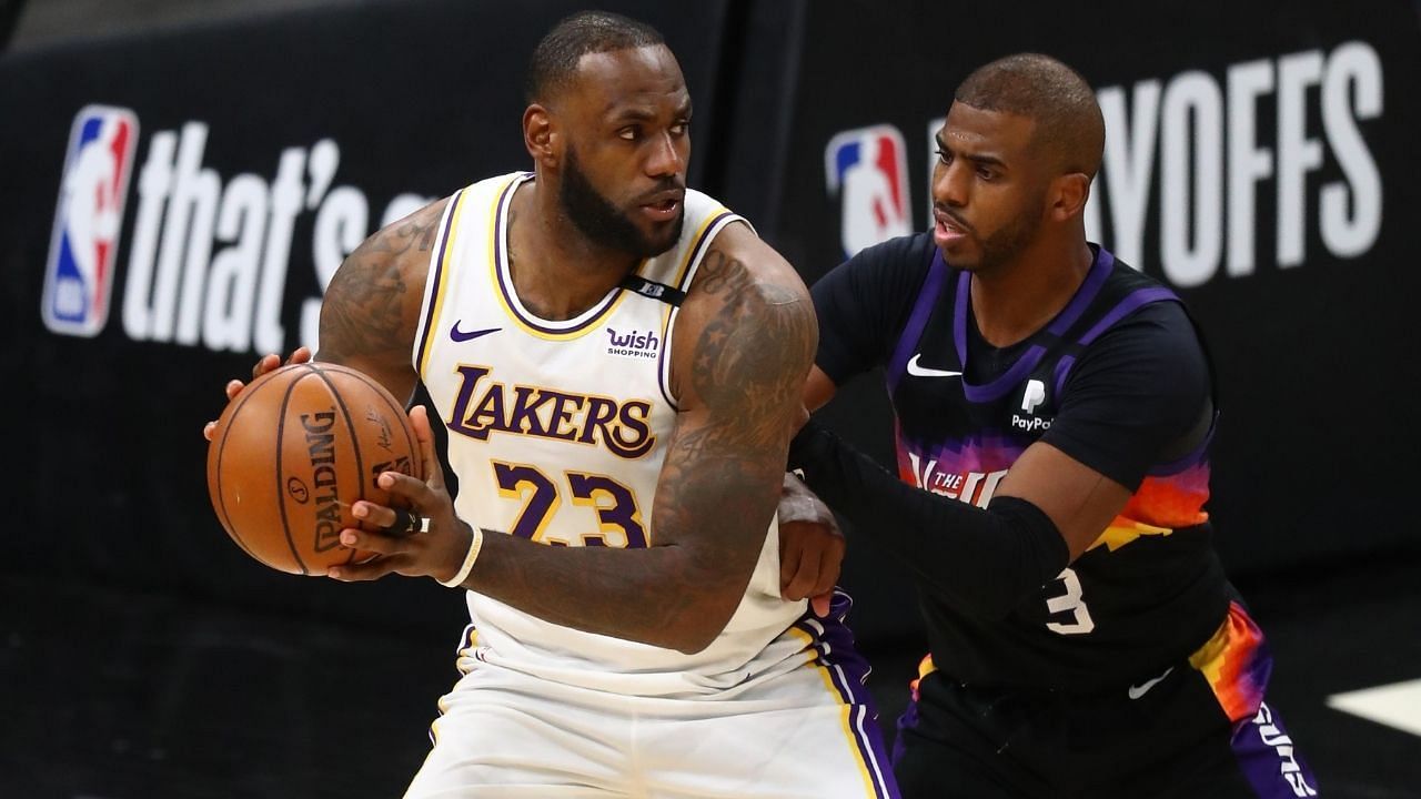 Chris Paul of the Phoenix Suns against LeBron James of the LA Lakers in the 2021 NBA playoffs