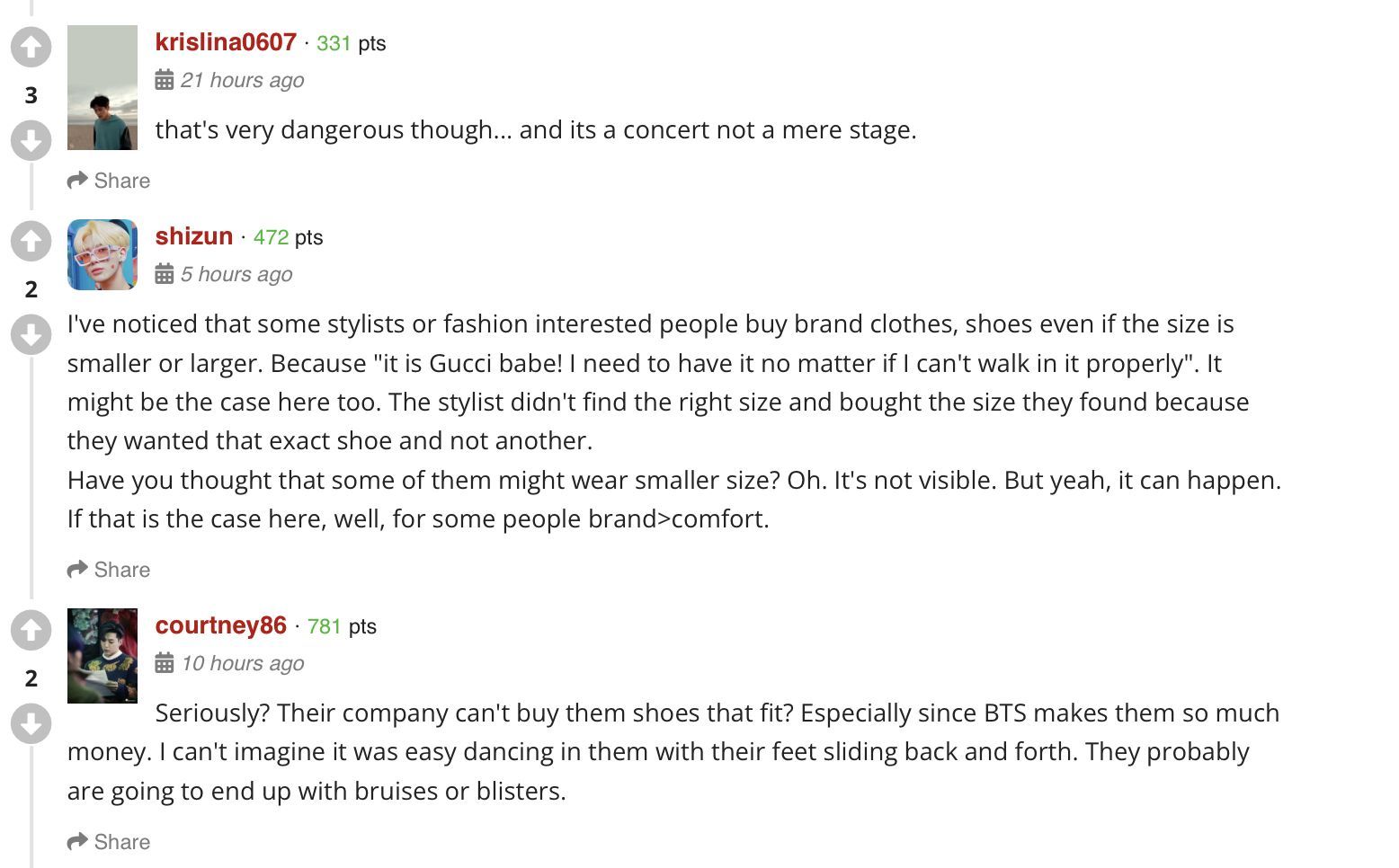 A screenshot of reactions regarding BTS costume mistake (Image via allkpop)