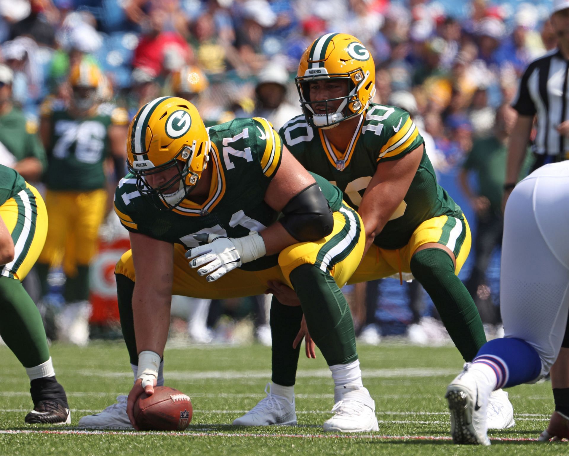 Josh Myers playing for the Green Bay Packers against the Buffalo Bills