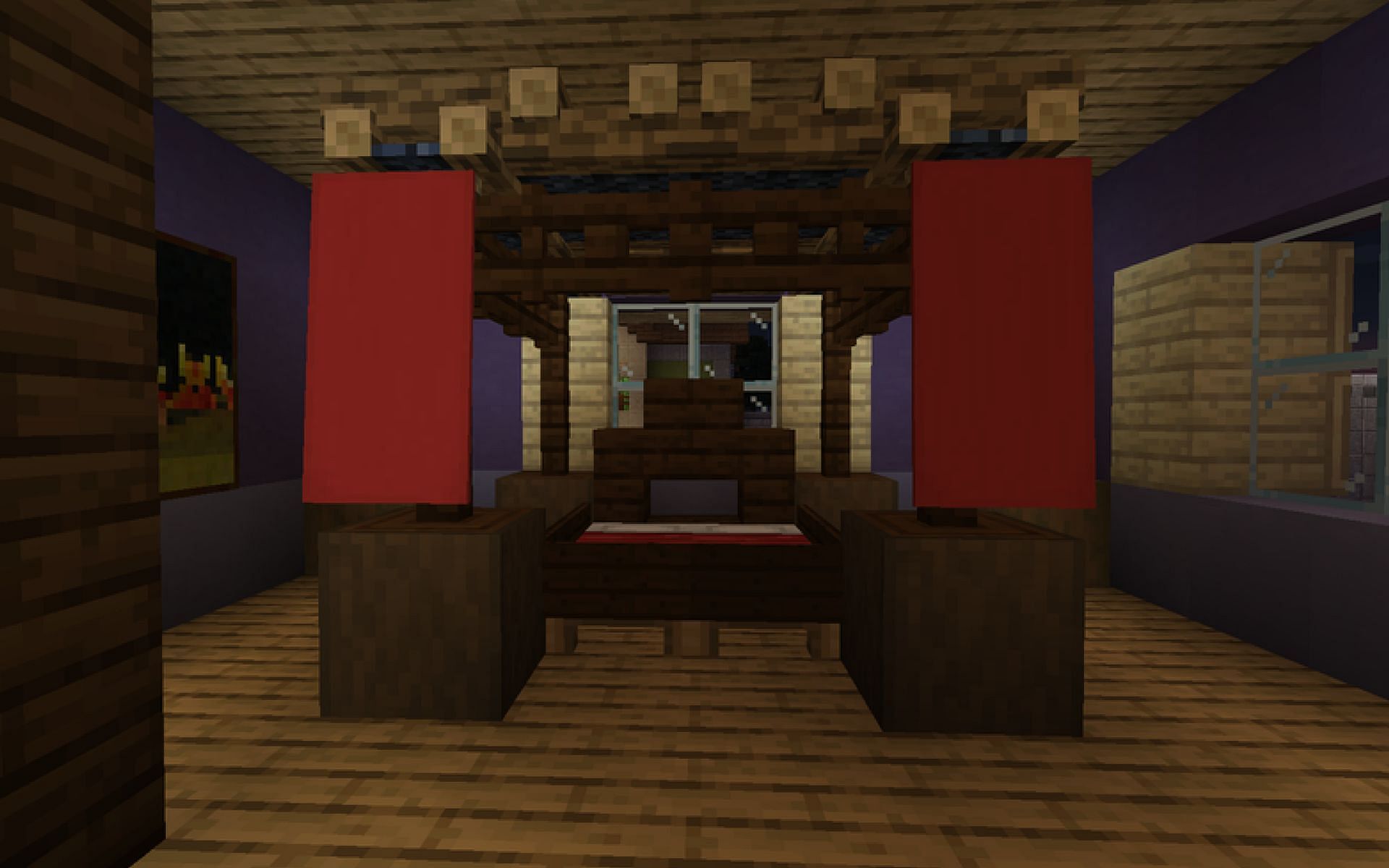 An image of a player's four poster bed in Minecraft.  (Image via u / KingOfCranes on Reddi / Mojang)
