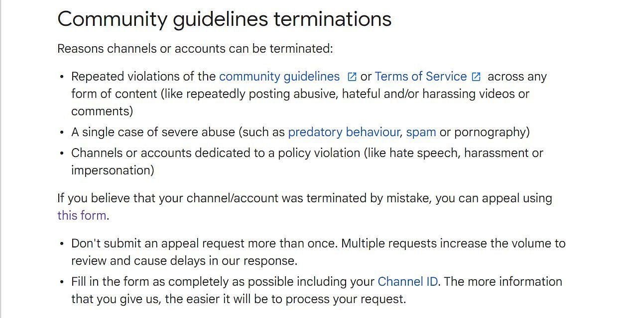 As per community guidelines a single case of abuse can also lead to a ban (Image via YouTube)