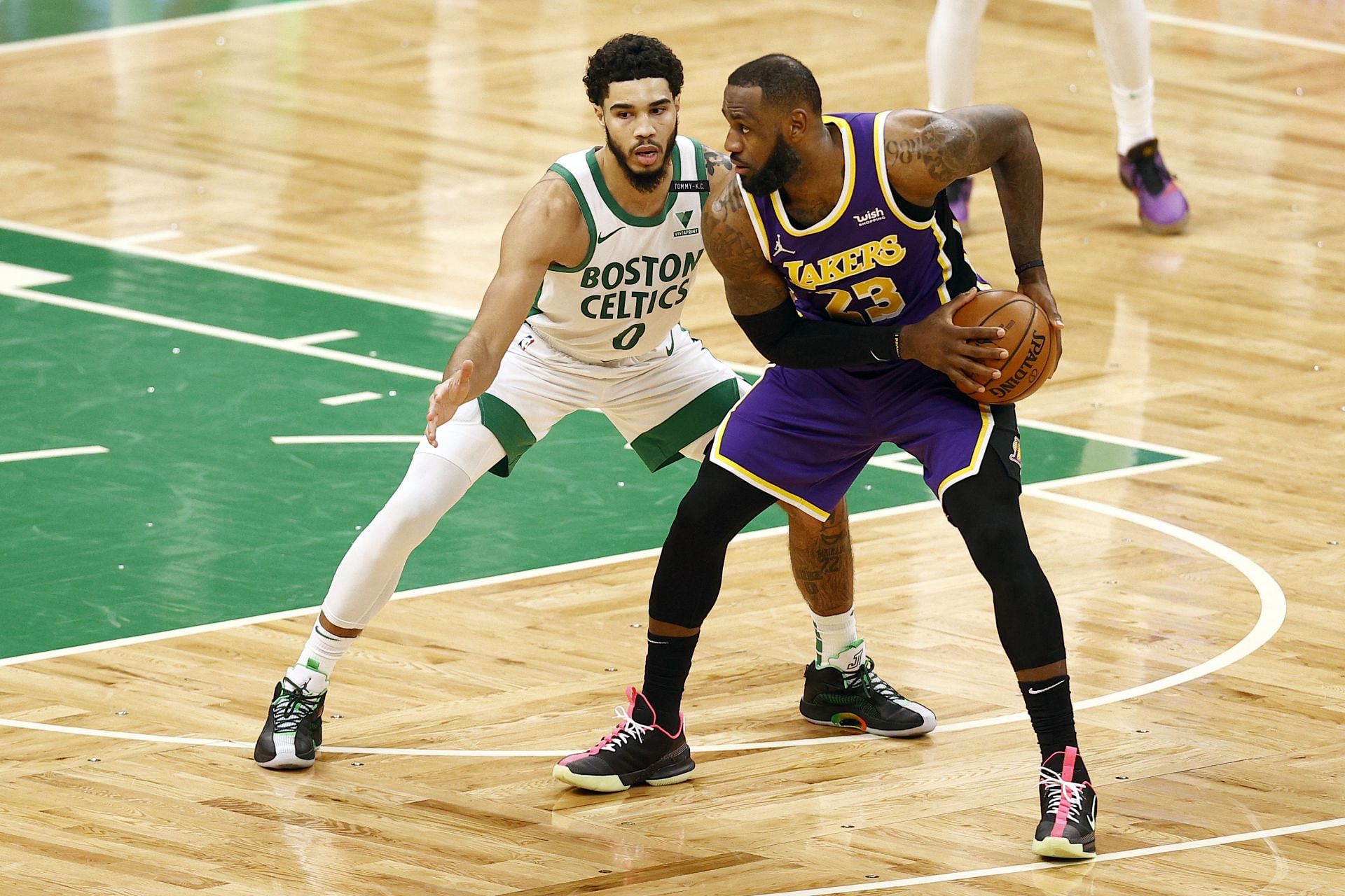Jayson Tatum of the Boston Celtics and LeBron James of the LA Lakers.