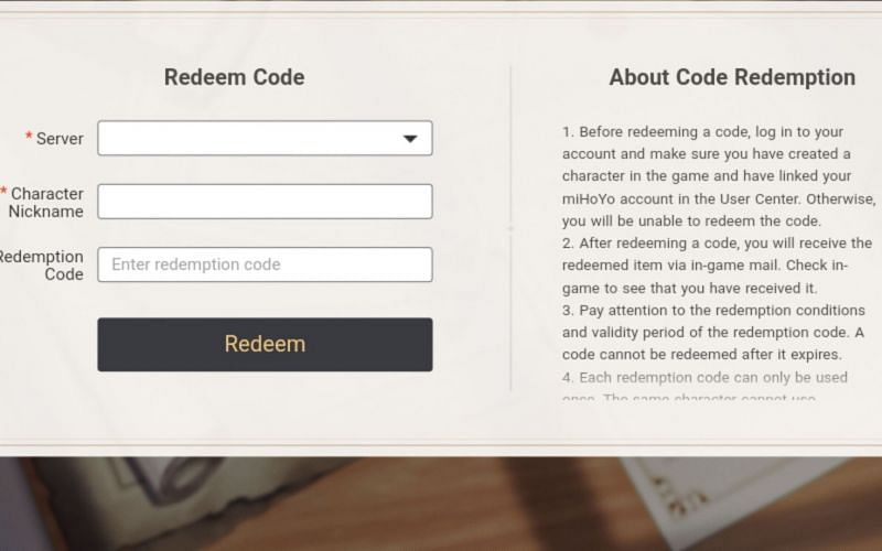 How to redeem the codes (Image via miHoYo)