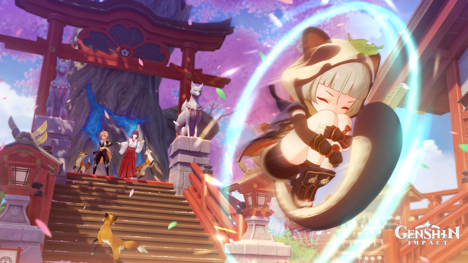 Sayu running away from the Shrine Maiden (Image via Genshin Impact)