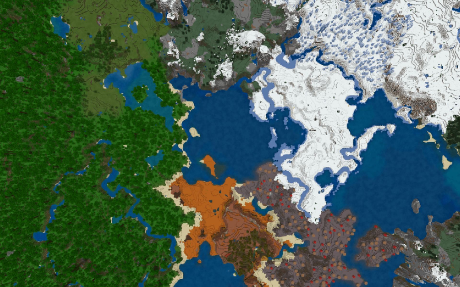 An image of the biomes players can find in-game. (Image via Mojang/u/ricecake1111113 on Reddit)