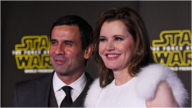 Geena Davis and Reza Jarrahy attending the premiere of Star Wars: The Force Awakens (Image via Getty Images)