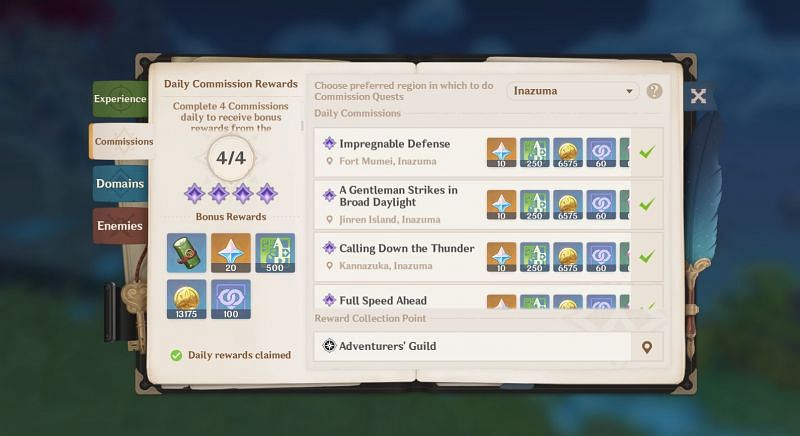 The Daily Commission Rewards interface (Image via Genshin Impact)
