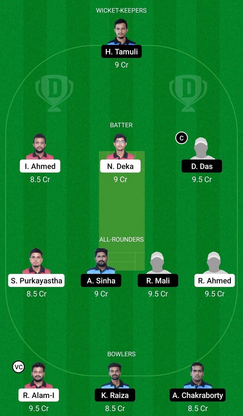 Dream11 Team for Barak Bravehearts vs Kaziranga Heroes - Assam T20 2021.