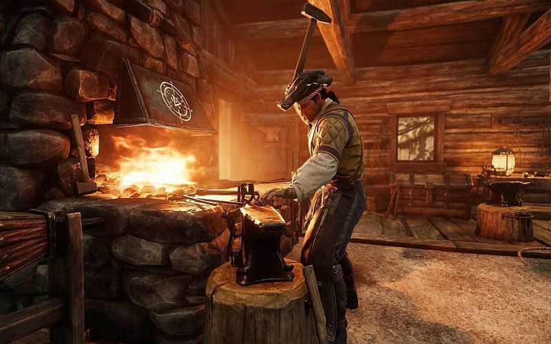 A player blacksmithing in New World (Image via Amazon Games)