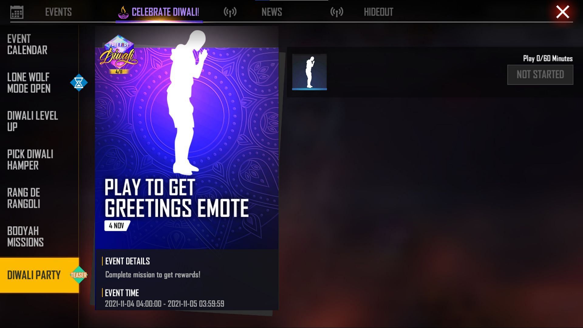 The previous Diwali Party event provided free emote (Image via Free Fire)