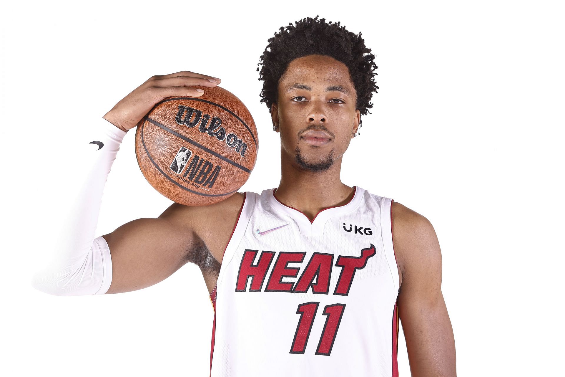 KZ Okpala #11 of the Miami Heat poses for a photo during Media Day at FTX Arena on September 27, 2021 in Miami, Florida.