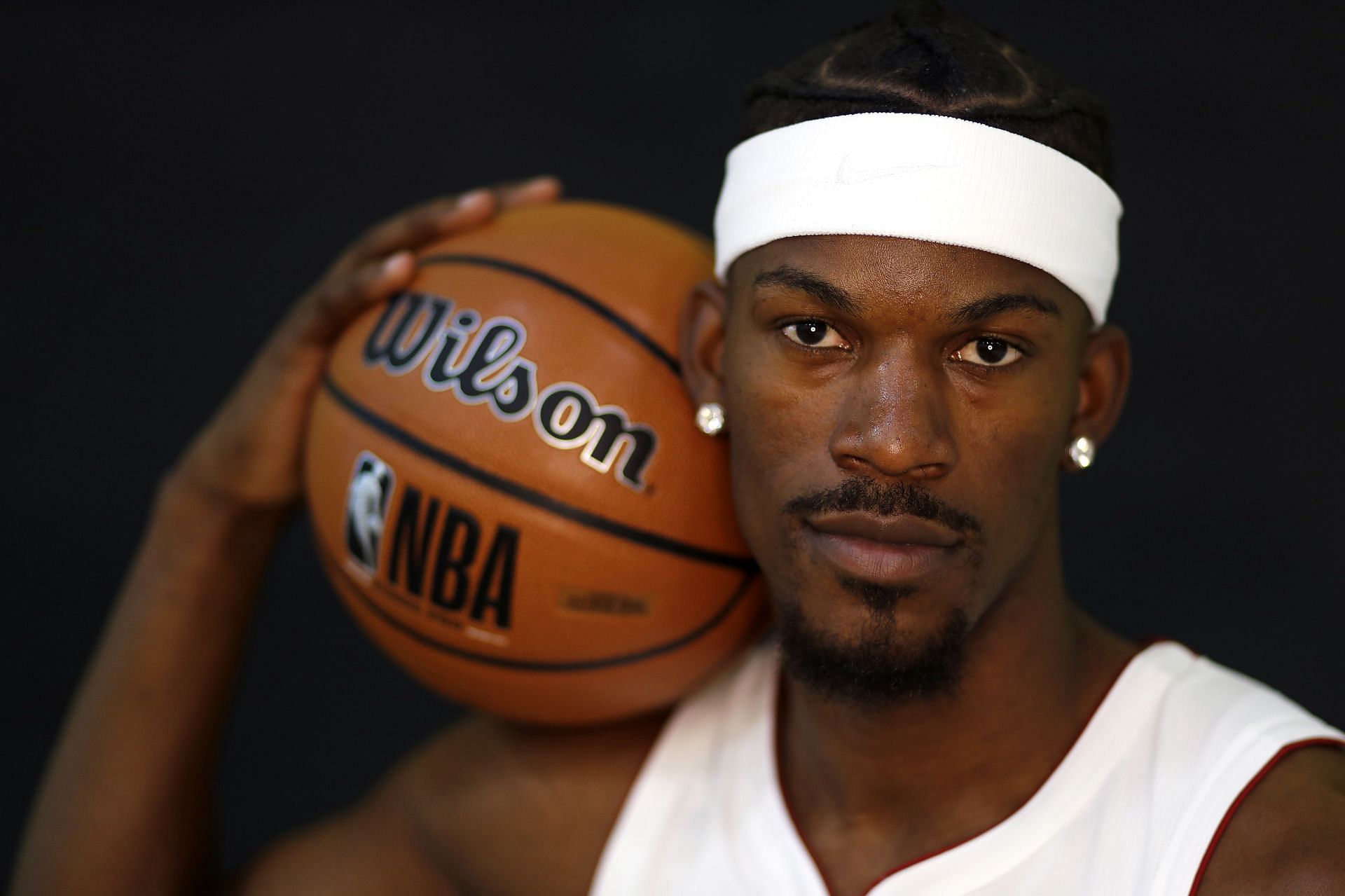 Jimmy Butler #22 of the Miami Heat poses for a photo during Media Day at FTX Arena on September 27, 2021 in Miami, Florida.