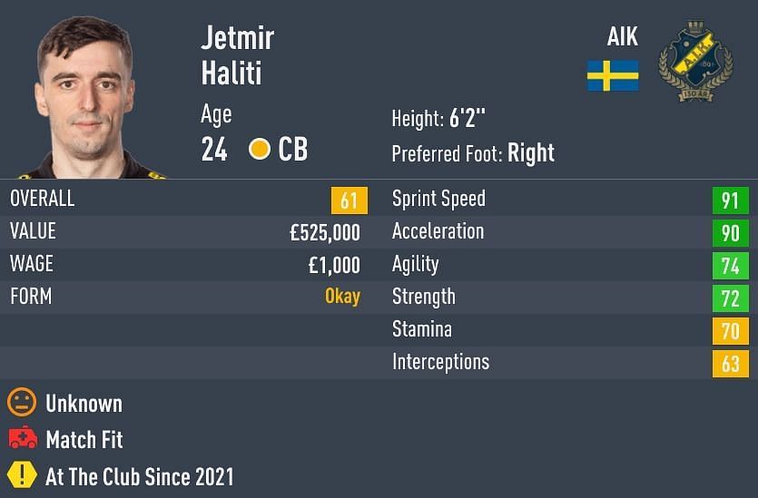 Haliti is one of the fastest players in Sweden (Image via FIFA 22)