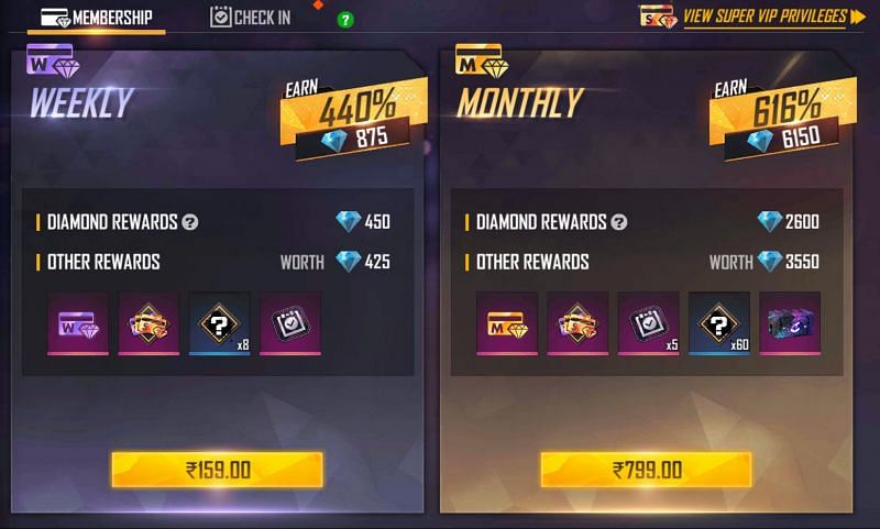 The two membership options (Image via Free Fire)