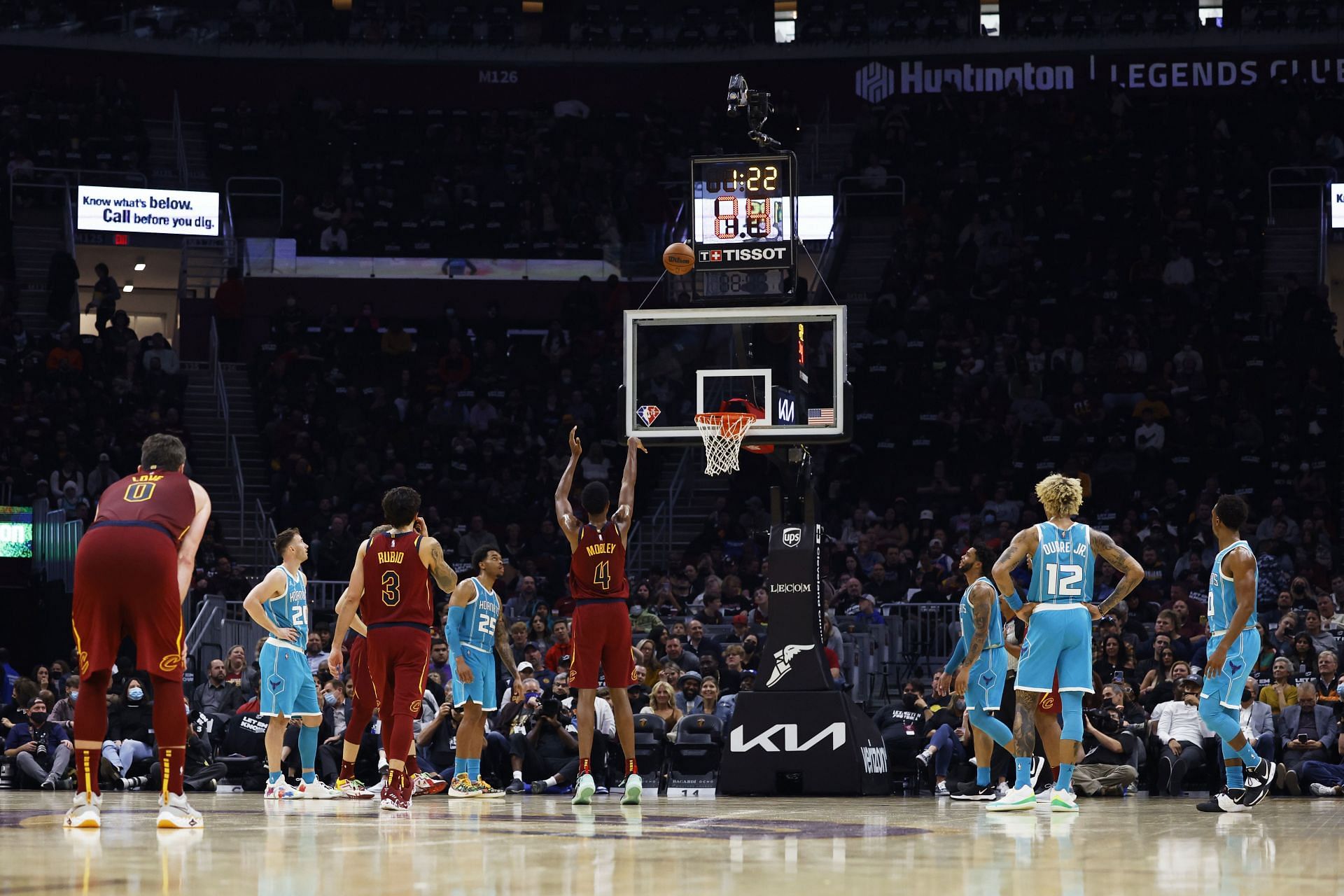 Cleveland Cavaliers forward Evan Mobley hitting a free throw against the Charlotte Hornets