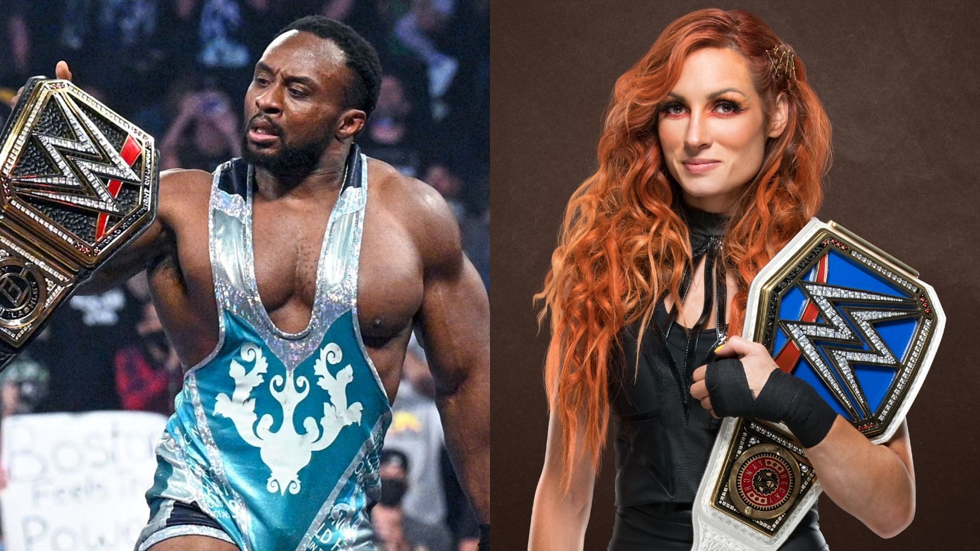 WWE Champion Big E (left); SmackDown Women&#039;s Champion Becky Lynch (right)