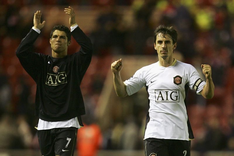 Gary Neville (right) played for a few years with Cristiano Ronaldo