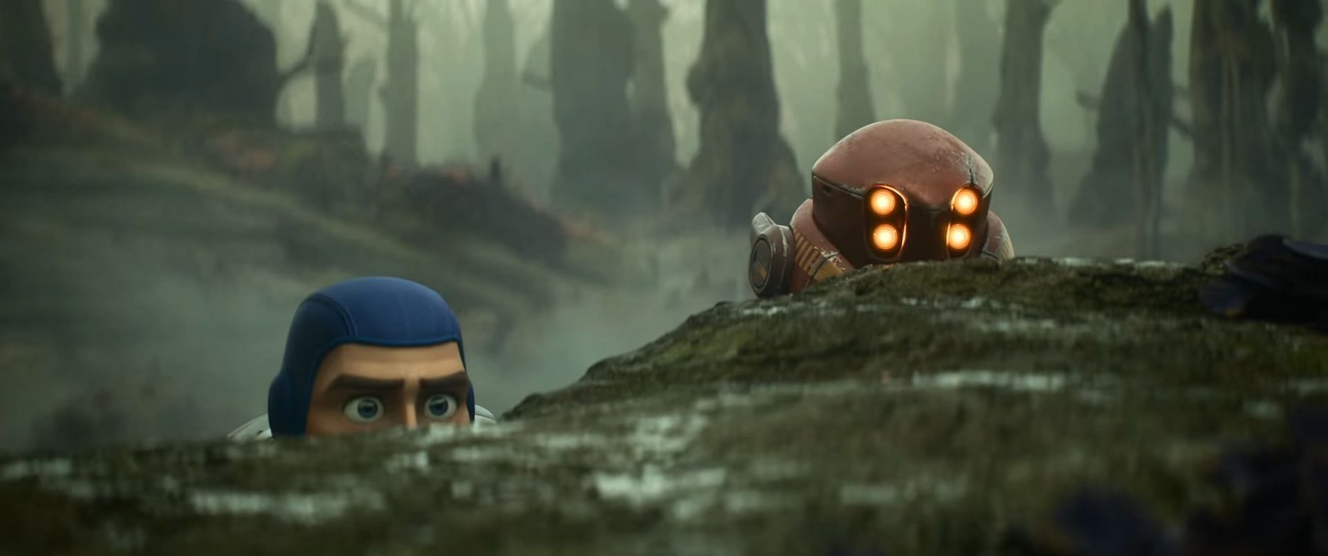 Buzz accompanied by a robot in a hyper realistic shot (Image via Disney / Pixar)