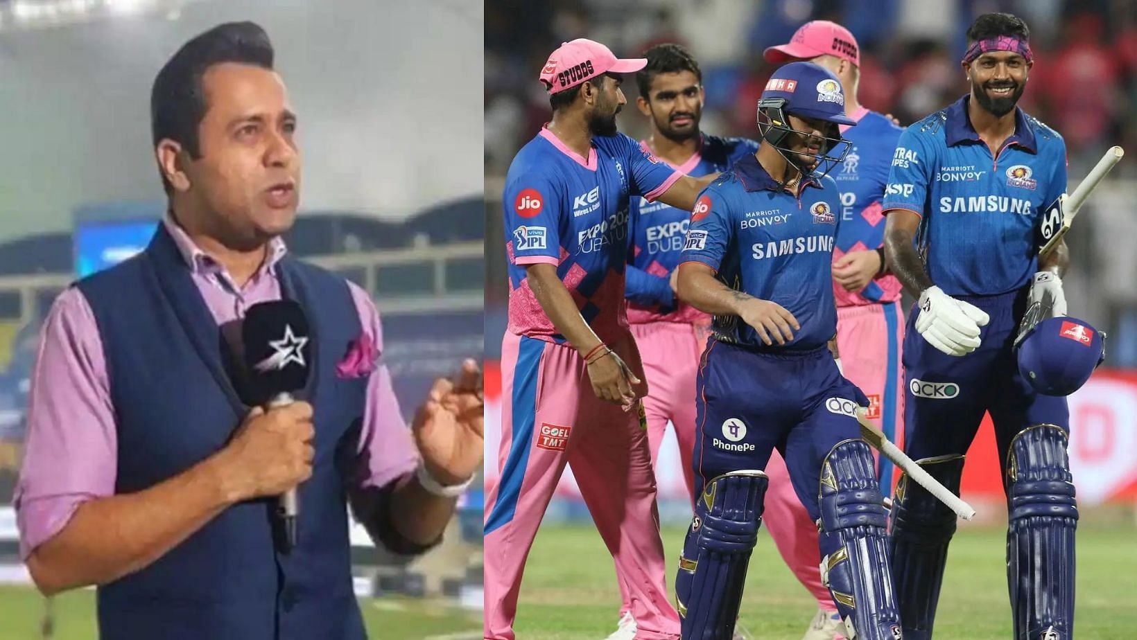 Aakash Chopra (L) and Mumbai Indians&#039; players after their massive win over Rajasthan Royals.