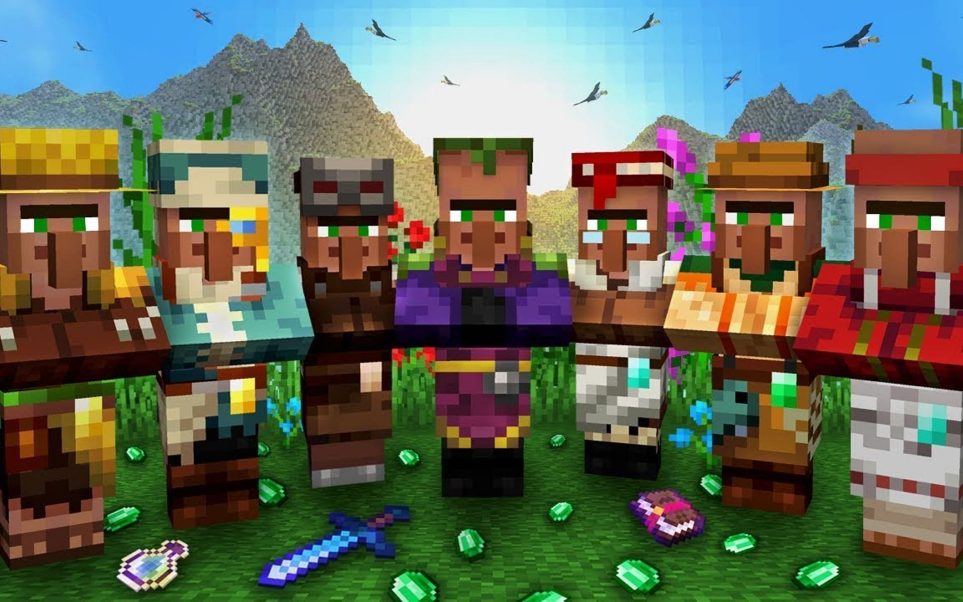 An image of many kinds of villagers in-game (Image via Minecraft)