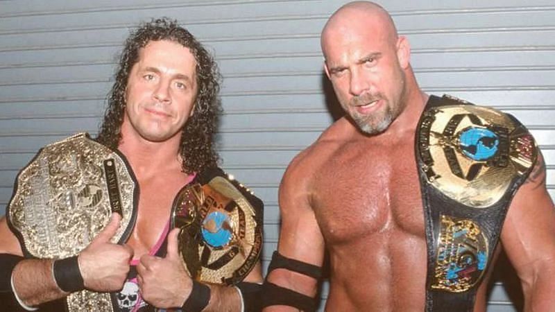 Bret Hart and Goldberg performing in World Championship Wrestling