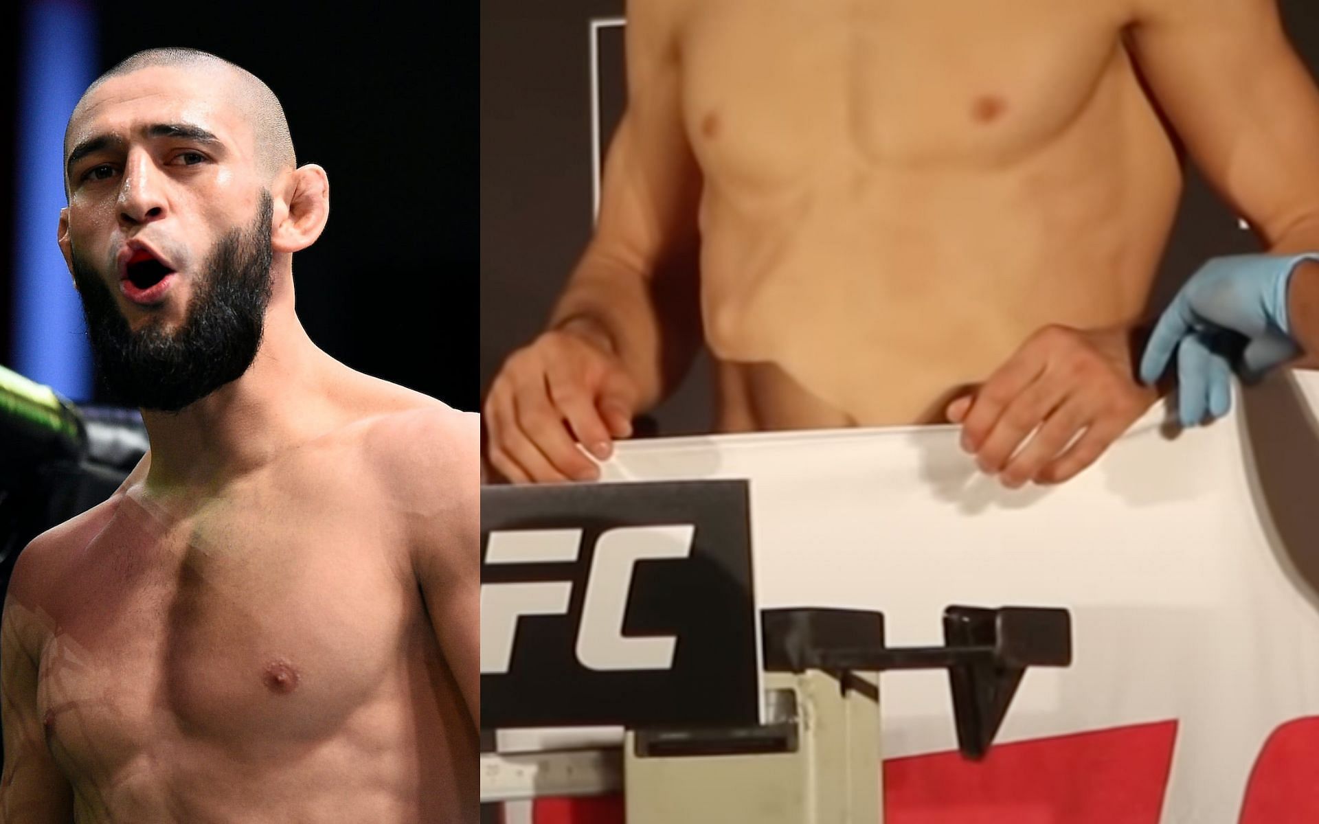 Khamzat Chimaev was sighted resting his hands on the towel to make weight at UFC 267 weigh-ins
