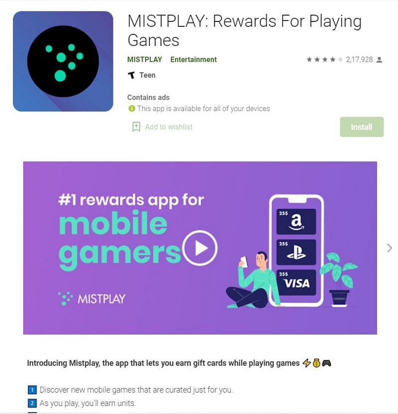 MISTPLAY: Rewards For Playing Games (Image via Google Play Store)