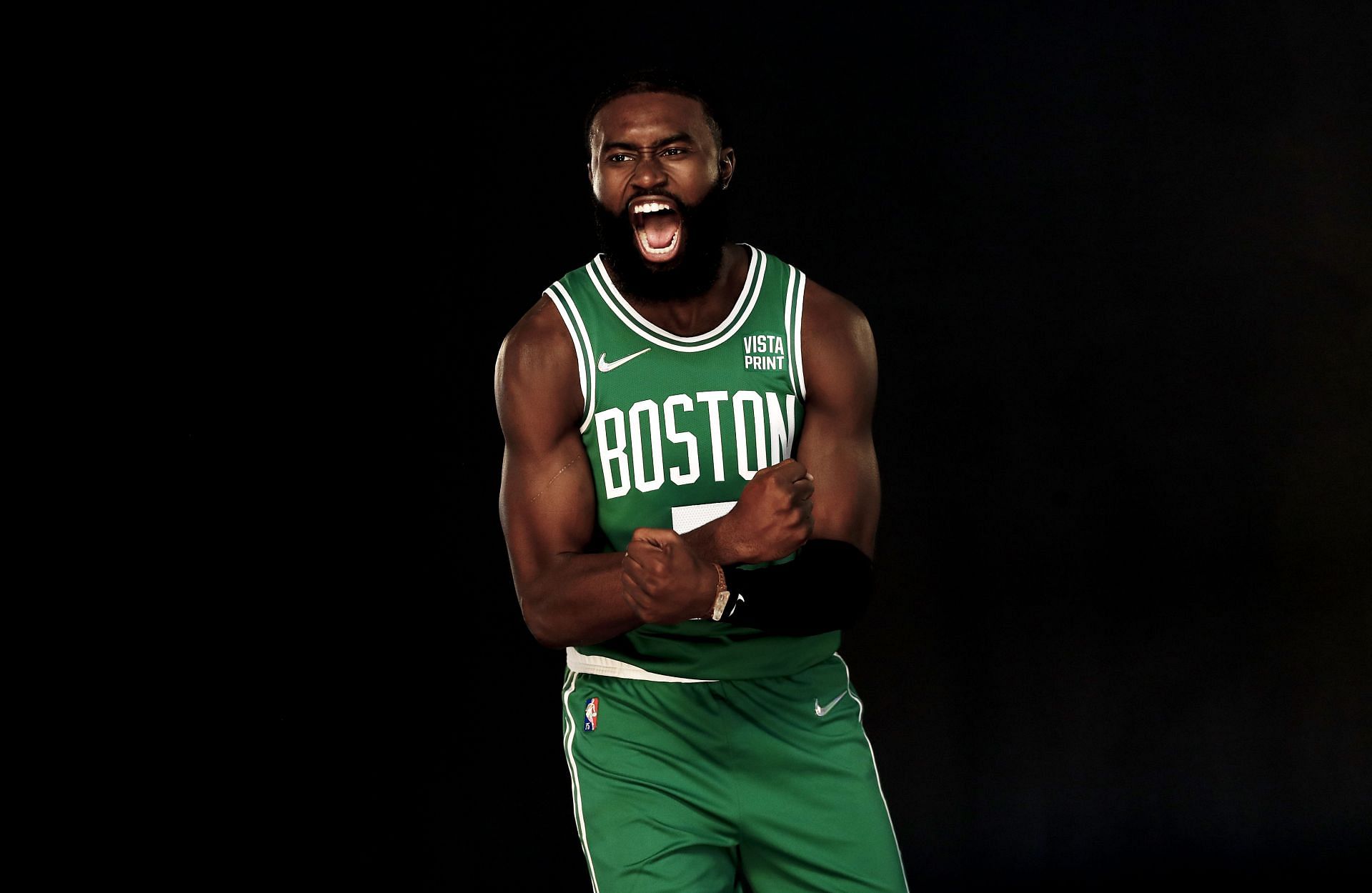 Jaylen Brown #7 of the Boston Celtics poses for a photo during Media Day at High Output Studios on September 27, 2021 in Canton, Massachusetts.