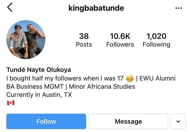 A screenshot of Nayte Olukoya&#039;s Instagram bio captured by Cosmopolitan