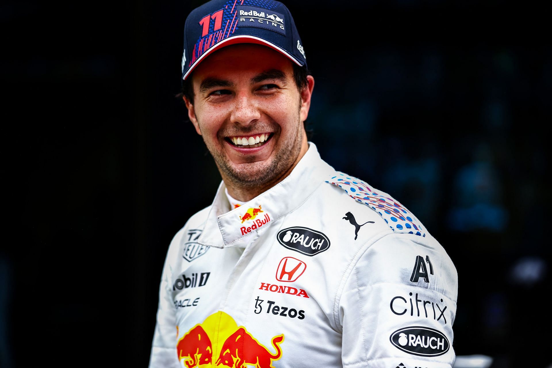 Sergio Perez of Mexico in parc ferme during the 2021 Turkish Grand Prix (Photo by Mark Thompson/Getty Images)