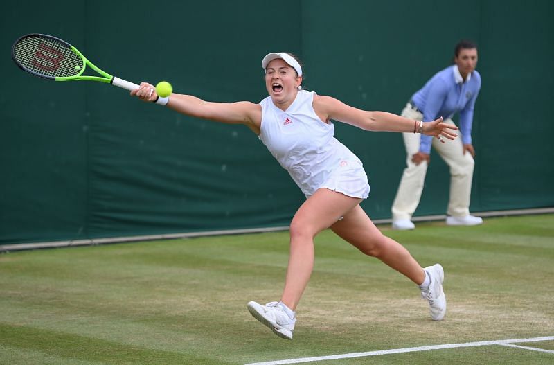 Jelena Ostapenko in action at the 2021 Wimbledon Championships