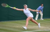 Jelena Ostapenko in action at the 2021 Wimbledon Championships
