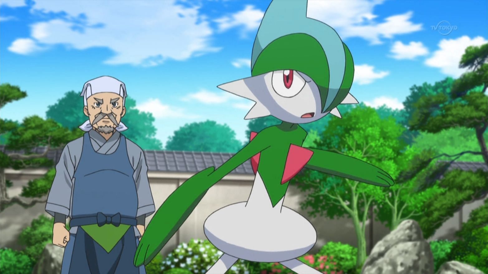 Woodward&#039;s Gallade in the anime. (Image via The Pokemon Company)