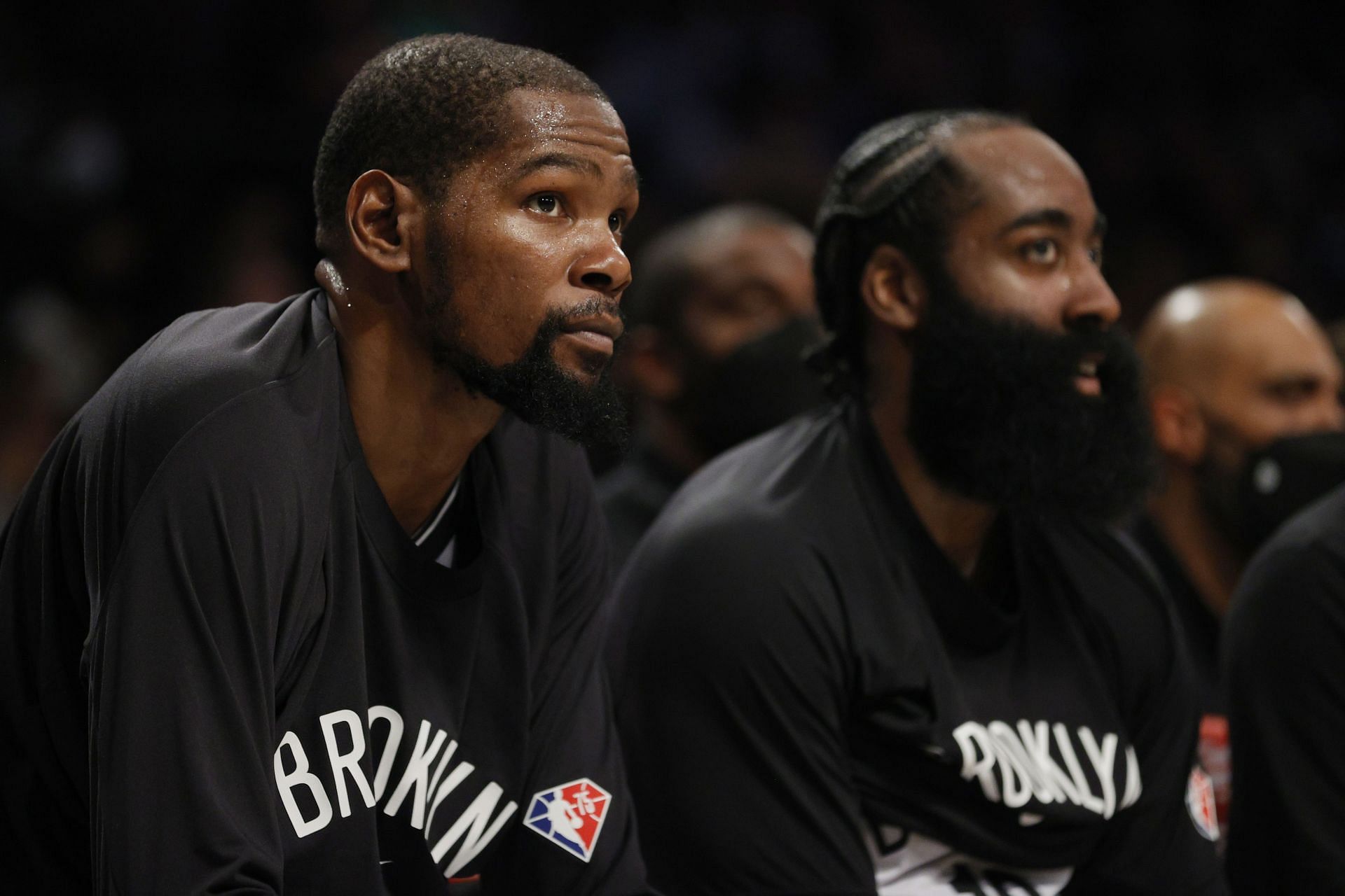 Kevin Durant and James Harden of the Brooklyn Nets